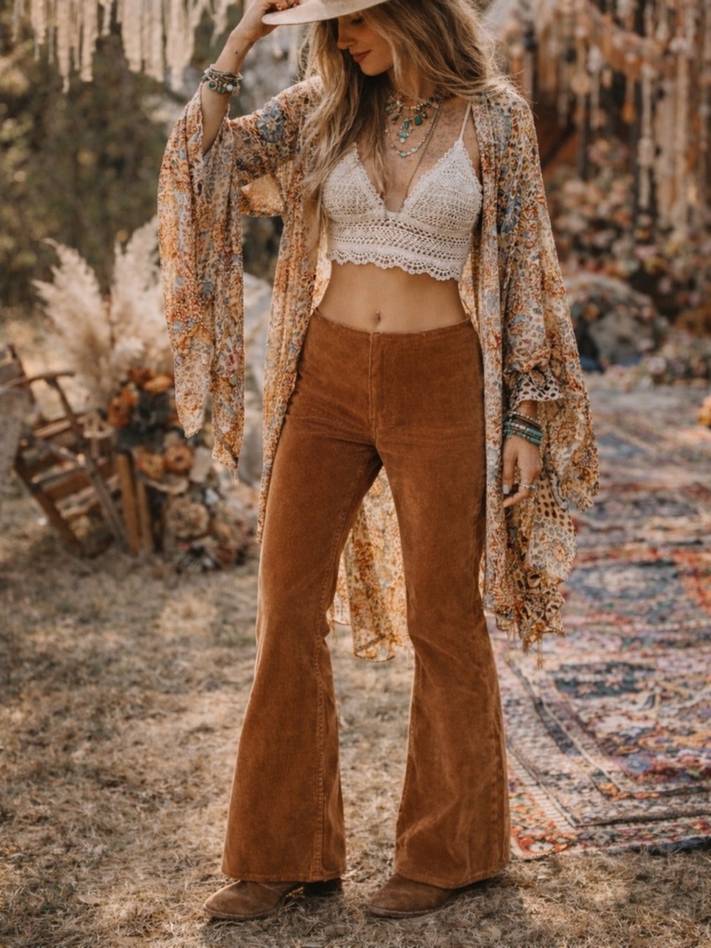 Tinseltown NWT Corduroy Flare Pants Hi Rise Warm Rust 5/27 Retro Boho